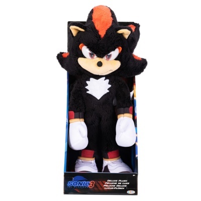 Pelúcia de Shadow de Sonic em caixa com marca SONIC 3