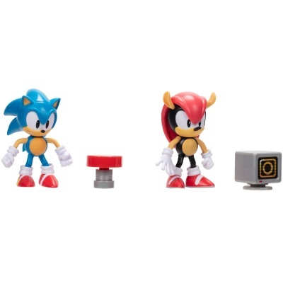 Figuras de ação Sonic azul e personagem vermelho com monitor e botão