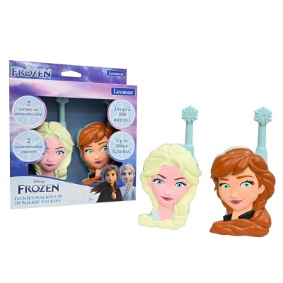 Walkie-talkies 3D Frozen da Disney com Elsa e Anna, plástico e antenas azuis com flocos de neve
