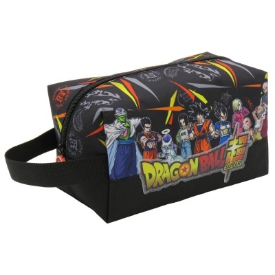Necessaire com personagens de Dragon Ball Super e logótipo