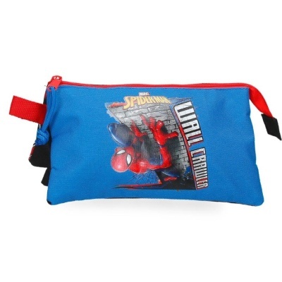 Estojo escolar azul com desenho do Spider-Man e fecho vermelho