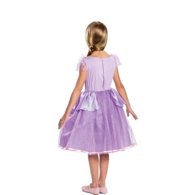 Vestido infantil lilás com tule e laços visto de costas