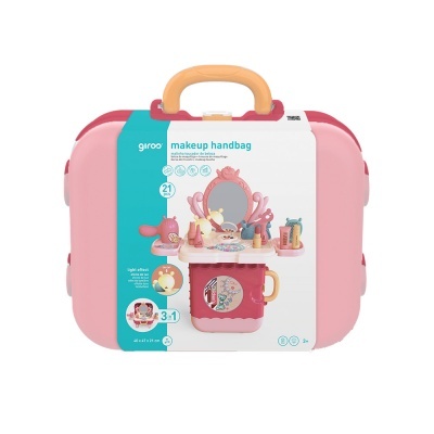 Mala de maquilhagem rosa com acessórios e espelho em embalagem