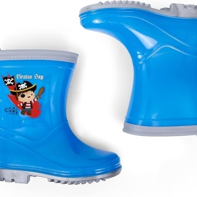 Botas de borracha azuis com estampa de pirata para crianças