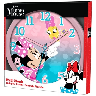 Relógio de parede Disney Minnie Mouse com números coloridos e personagens
