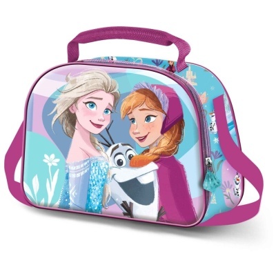 Mala de viagem rosa com personagens Frozen Elsa, Anna e Olaf