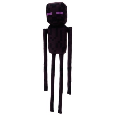 Pelúcia Enderman Minecraft preta com olhos roxos pixelizados