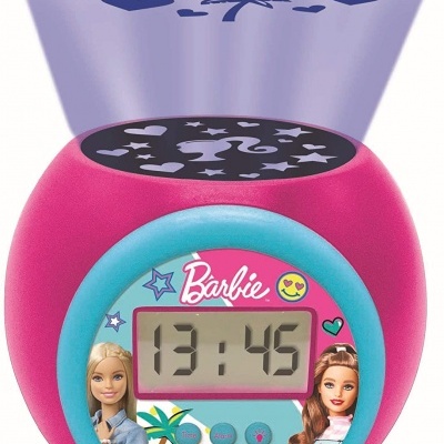 Relógio digital rosa com projeção e tema Barbie