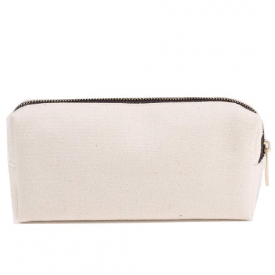 Estojo retangular creme com fecho de correr metálico escuro