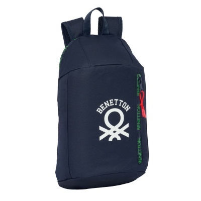 Mochila azul escuro com logótipo branco e detalhe verde BENETTON