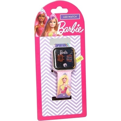 Relógio LED Barbie com mostrador quadrado e bracelete estampado