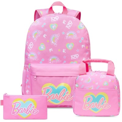 Conjunto rosa de mochila, bolsa térmica e estojo com estampados Barbie