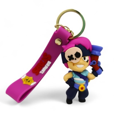 Porta-chaves com chaveiro colorido em formato de personagem e tira cor-de-rosa