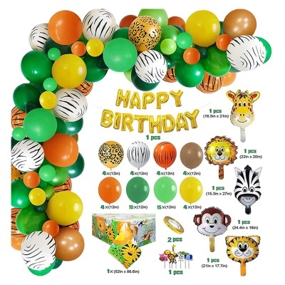 Conjunto de balões de festa com tema de animais e letras douradas Happy Birthday