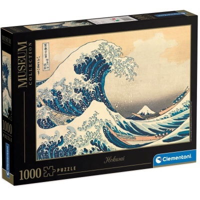 Caixa de puzzle 1000 peças da Clementoni com imagem da obra Hokusai e ondas azuis