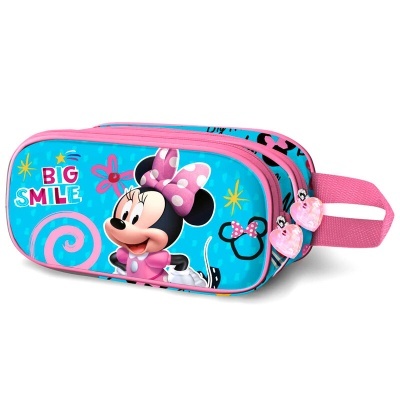 Estojo escolar azul com Minnie Mouse e texto 'BIG SMILE'