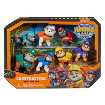 Conjunto de figuras de cães de construção da série Rubble and Crew em embalagem laranja