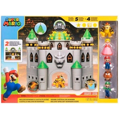 Super Mario Deluxe Bowser's Castle Playset com figuras e castelo em embalagem colorida