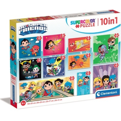 Caixa de puzzle Super Friends 10 em 1 colorida