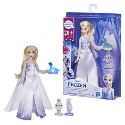 Boneca Elsa da Disney Frozen com vestido branco e lilás e acessórios