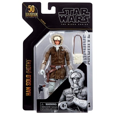 Figura de ação Han Solo (Hoth) em embalagem Star Wars The Black Series com acessórios.