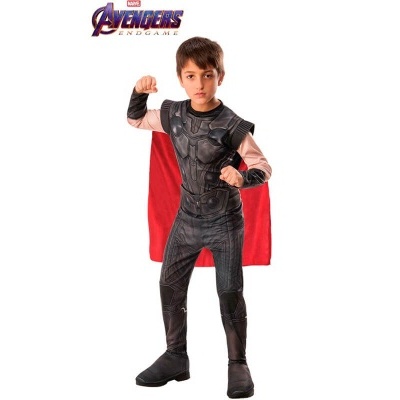 Fato infantil de super-herói Avengers Endgame com capa vermelha.
