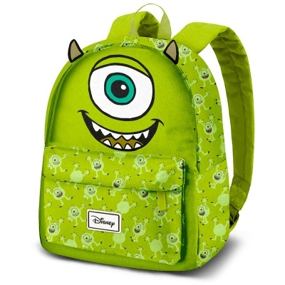 Mochila verde com tema de monstro e logo Disney