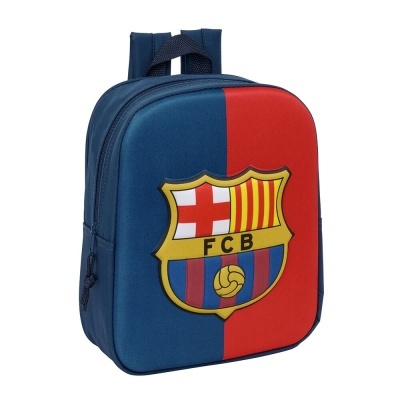 Mochila azul e vermelha com emblema do FC Barcelona FCB