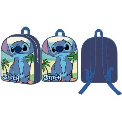 Mochila infantil azul com estampa do Stitch da Disney e alças azuis
