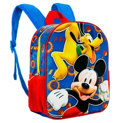 Mochila infantil colorida com personagens Mickey e Pluto
