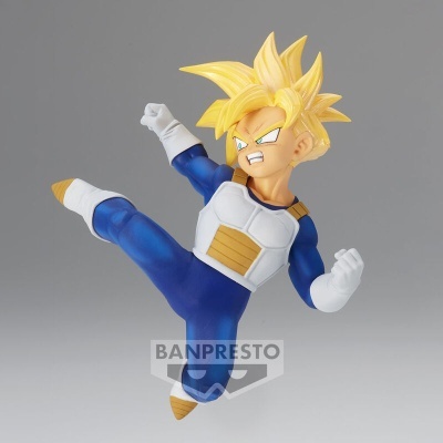 Figura Vegeta Dragon Ball Z com cabelo amarelo e fato azul e branco
