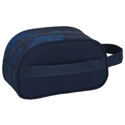 Bolsa de mão azul escuro com padrão e fecho de correr