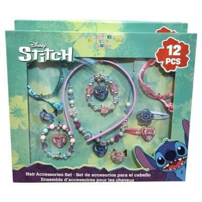 Conjunto de 12 acessórios de cabelo Disney Stitch coloridos em embalagem verde
