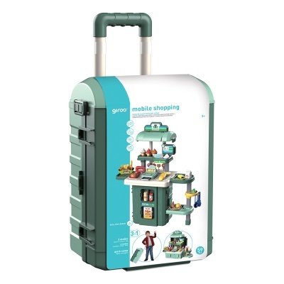 Mala de brinquedo para loja móvel com pega, em verde e branco