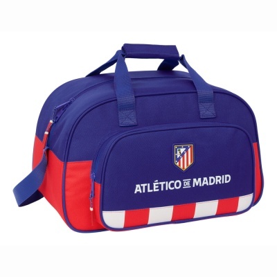 Mala desportiva azul e vermelha com logo Atlético de Madrid