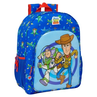 Mochila azul Toy Story com personagens Woody e Buzz Lightyear