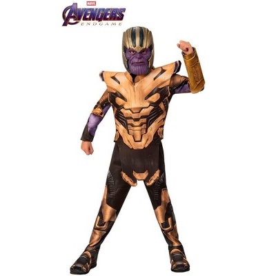 Fantasia de Thanos da Marvel Avengers Endgame para criança com máscara e traje dourado e preto
