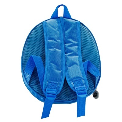 Mochila redonda azul com alças acolchoadas e parte traseira de tecido respirável