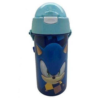 Garrafa plástica azul com imagem do Sonic