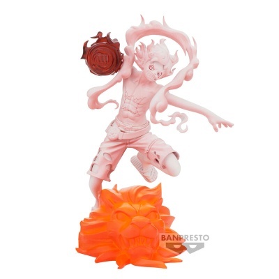 Figura colecionável de personagem em pose dinâmica com base laranja
