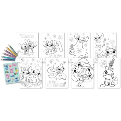 Desenhos para pintar do Stitch com lápis de cor e autocolantes