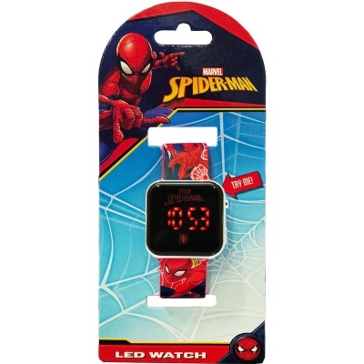 Relógio LED infantil com bracelete Spider-Man e mostrador digital em embalagem colorida