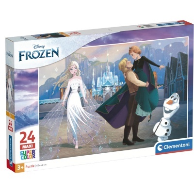 Caixa de quebra-cabeças Disney Frozen com 24 peças, imagem das personagens Elsa, Kristoff, Anna e Olaf