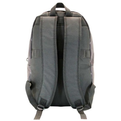 Mochila cinzenta escura vista de trás com alças acolchoadas