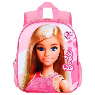 Mochila infantil rosa com imagem da boneca Barbie e alças cor-de-rosa