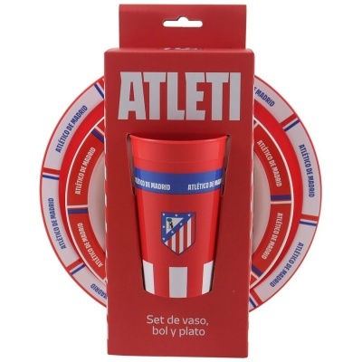 Conjunto de vaso, taça e prato Atlético de Madrid vermelho, branco e azul