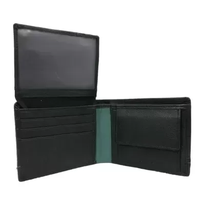 Carteira preta em couro aberta