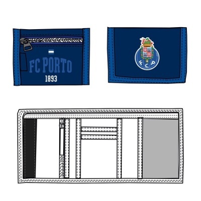 Carteira azul FC Porto com fecho, emblema e compartimentos internos