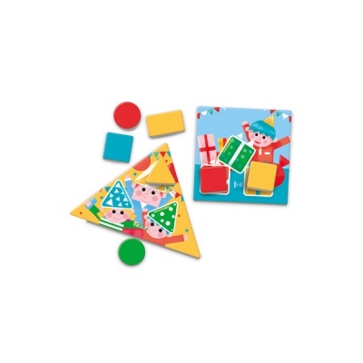 Tabuleiros de atividades com peças geométricas coloridas para crianças
