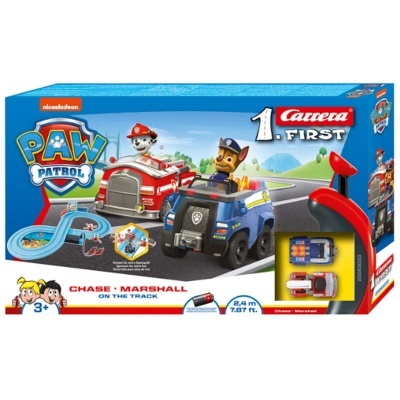 Conjunto de pista de brinquedo Paw Patrol Carrera com veículos Chase e Marshall